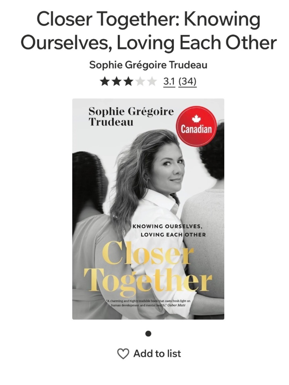 Sophie Grégoire Trudeau Closer Together Hardcover